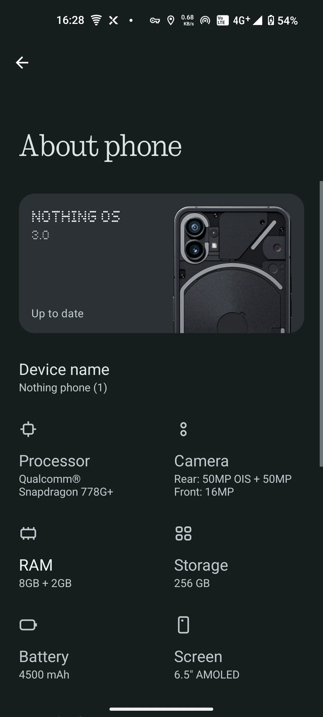 Trang giới thiệu điện thoại trên Nothing Phone hiển thị thông tin chi tiết thiết bị