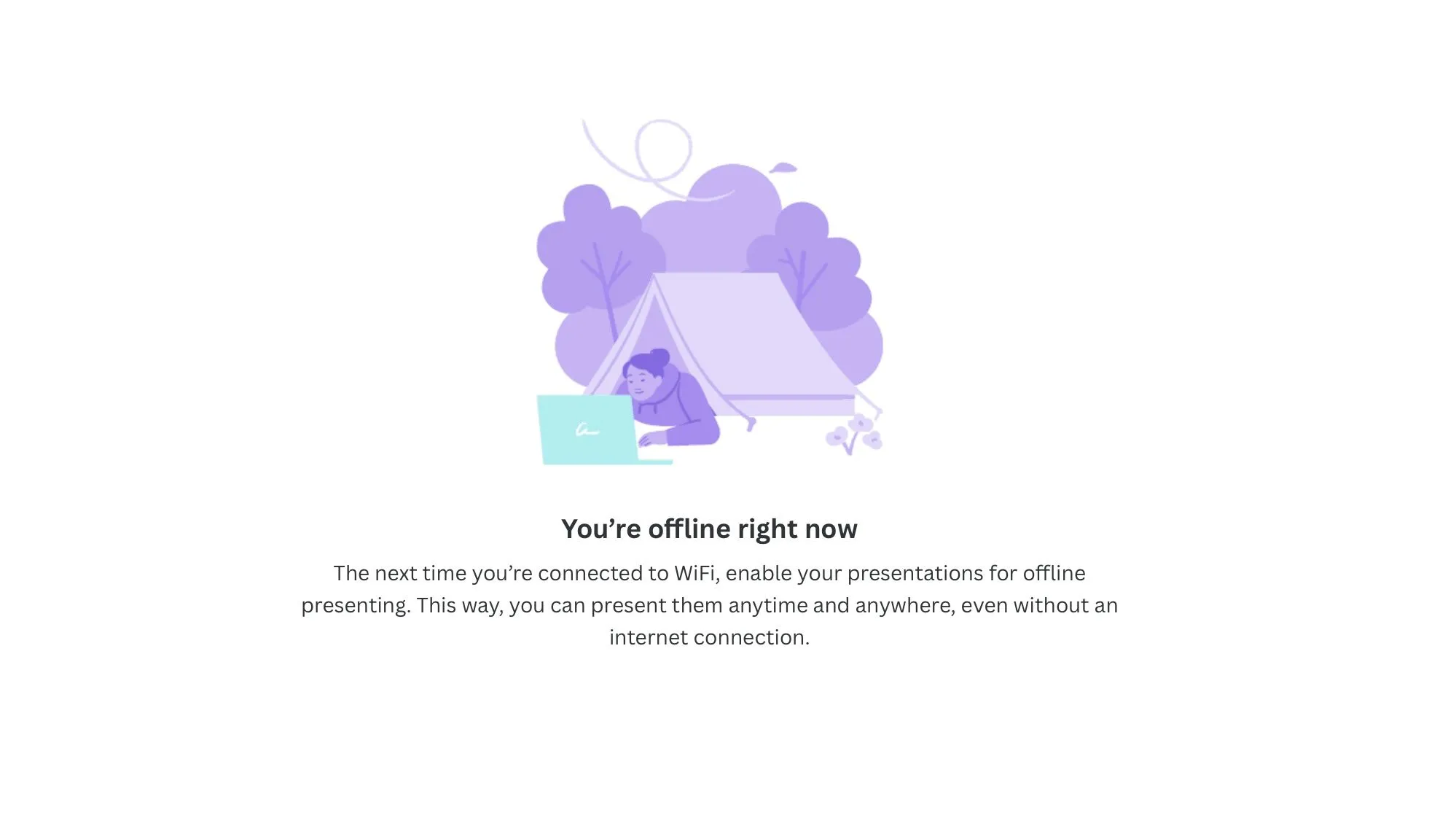 Trang hiển thị lỗi không có kết nối internet của Canva