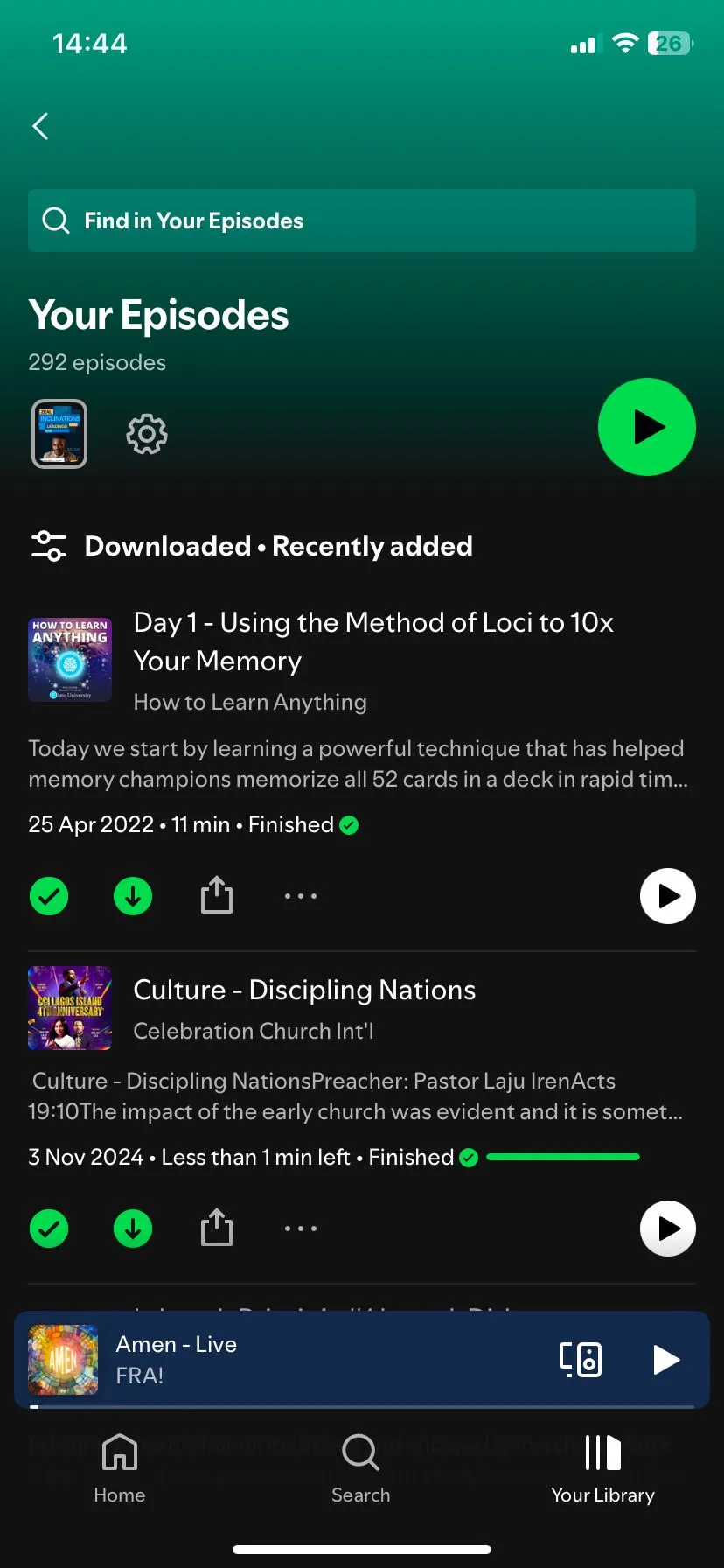 Trang podcast đã tải xuống của Spotify