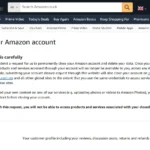 Trang quản lý tài khoản Amazon hiển thị tùy chọn đóng tài khoản, minh họa khả năng vô hiệu hóa thông tin khi có sự cố rò rỉ dữ liệu, giúp bảo vệ email chính của người dùng.