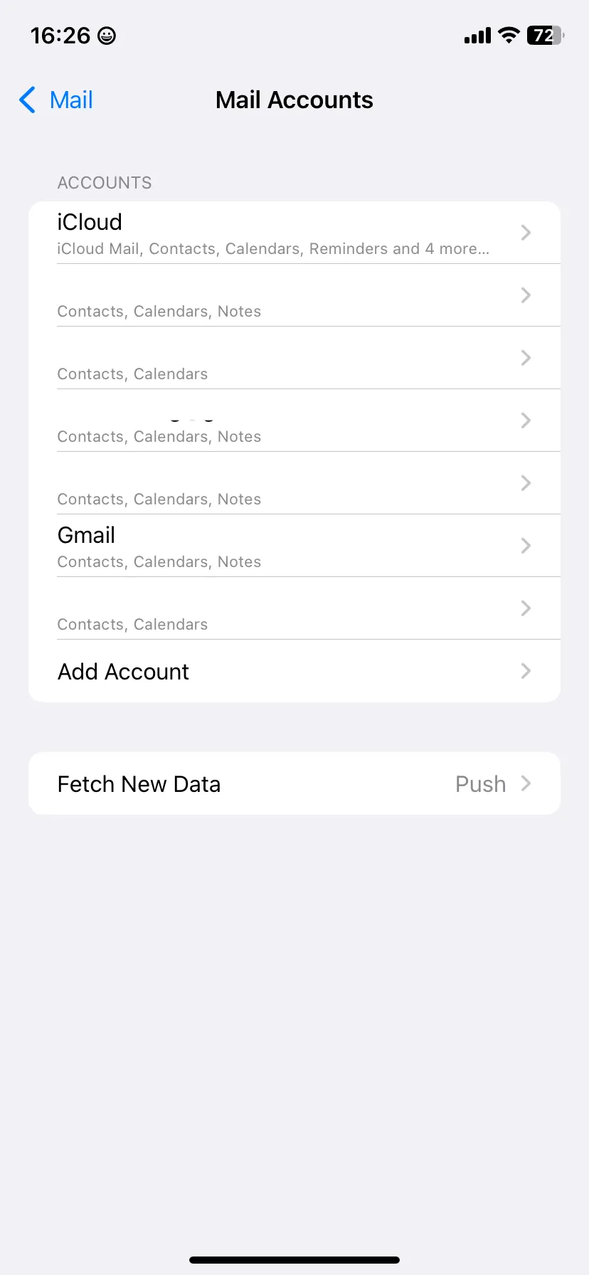 Trang tài khoản Mail trong iOS