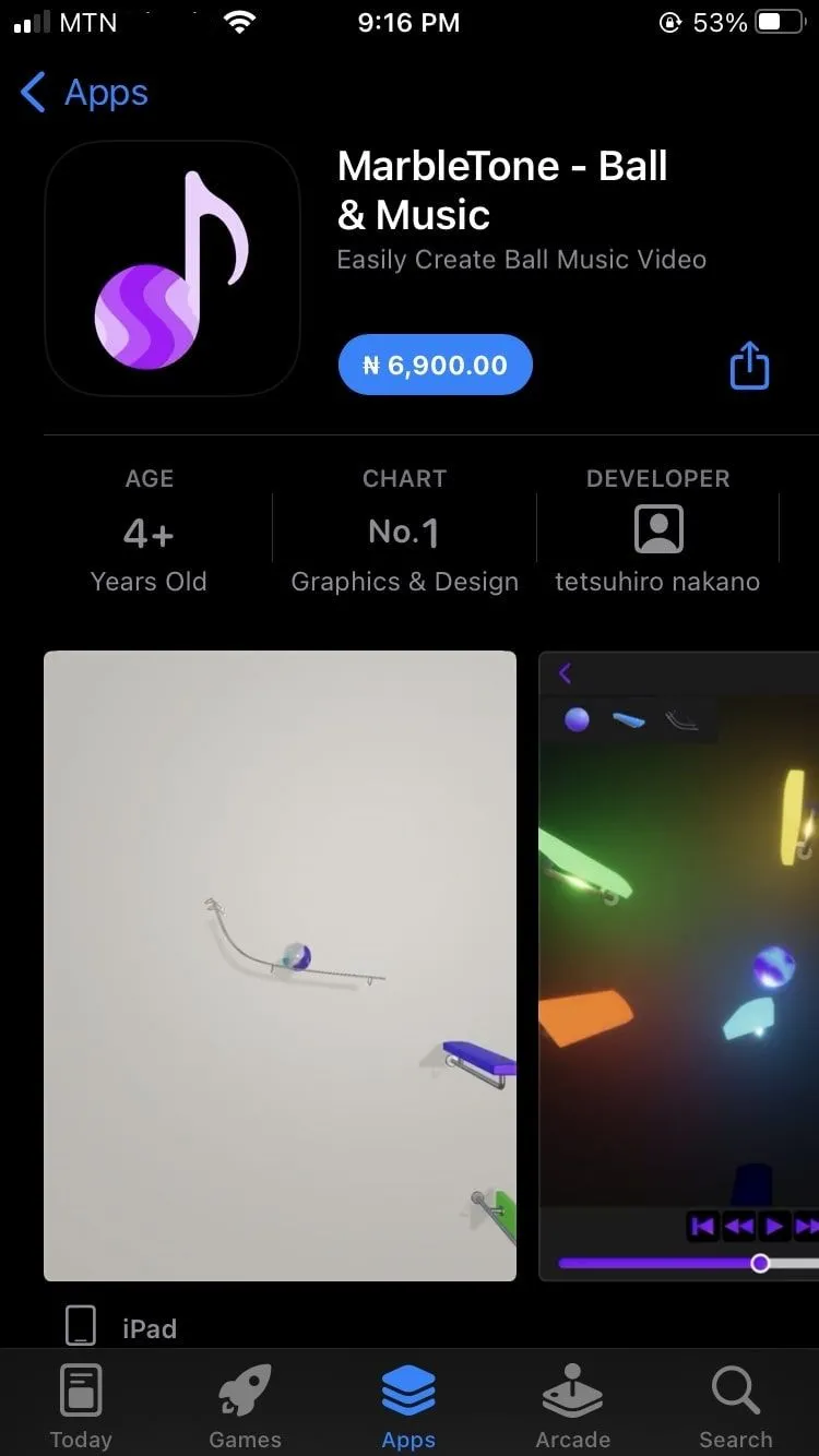 Trang tải ứng dụng MarbleTone trên App Store, minh họa quy trình tải ứng dụng trên iPhone