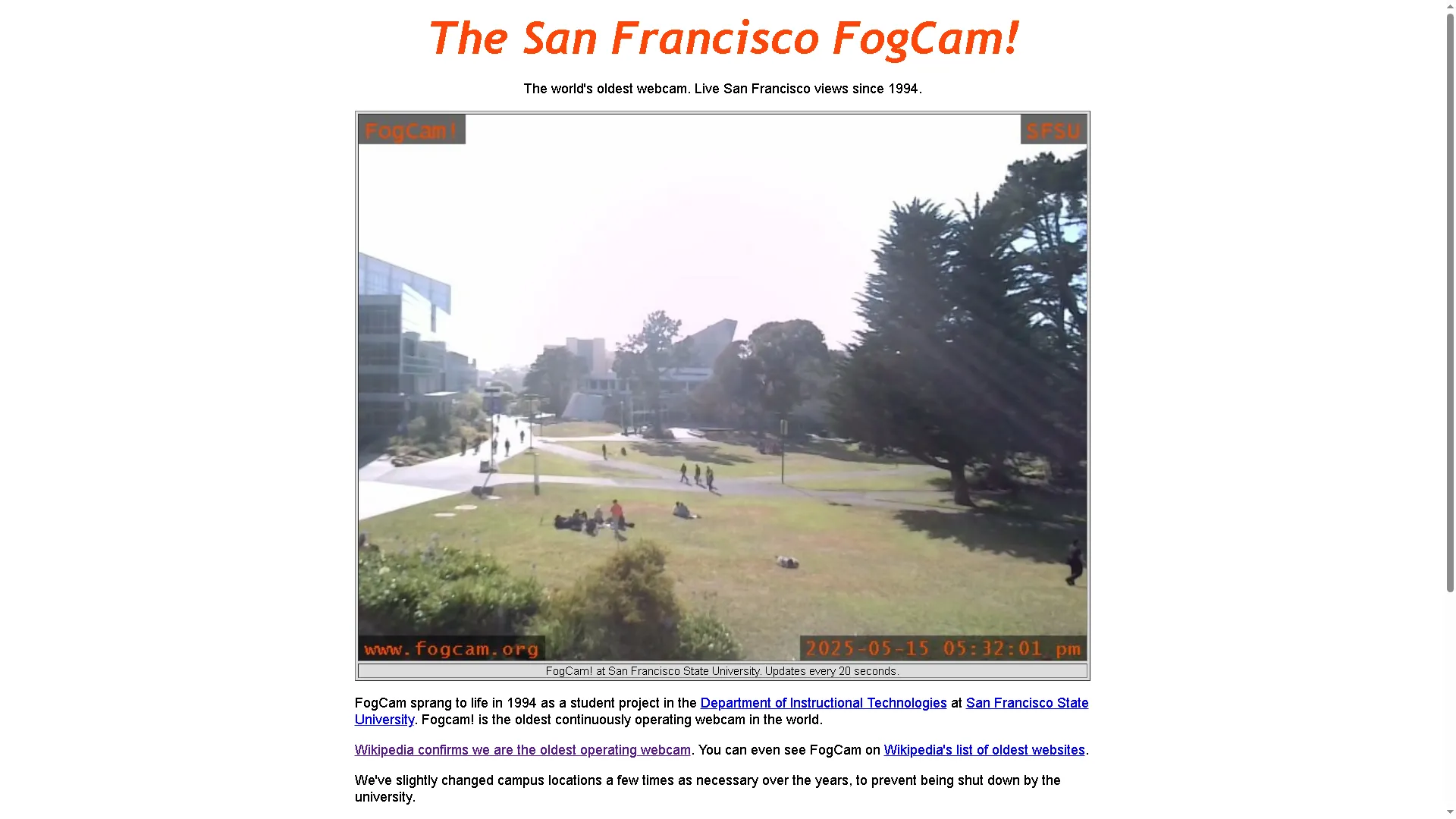 Trang web San Francisco FogCam hiển thị hình ảnh từ webcam cũ