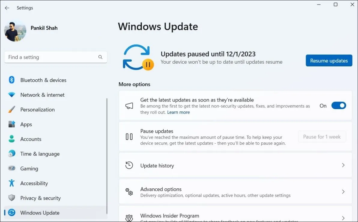 Trang Windows Update trong Settings, nơi người dùng quản lý và cài đặt các bản cập nhật hệ thống