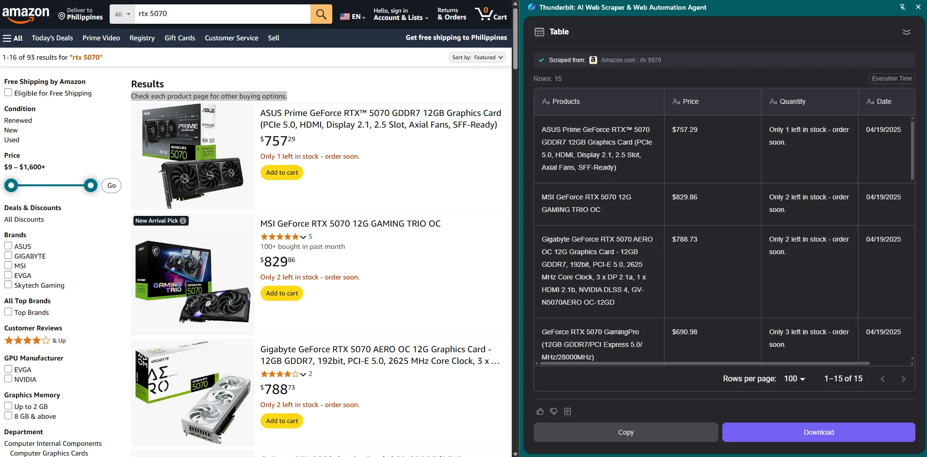 Trích xuất dữ liệu Amazon dễ dàng với Thunderbit AI