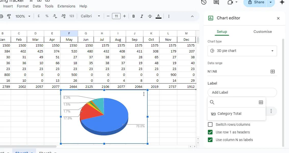 Trình chỉnh sửa biểu đồ trong Google Sheets, cho phép tùy chỉnh các đồ thị một cách linh hoạt