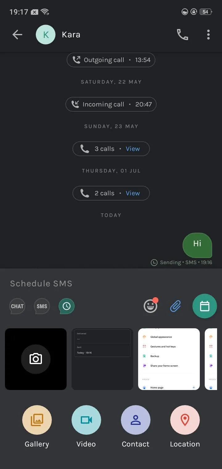 Truecaller giao diện đính kèm tệp trong tin nhắn SMS