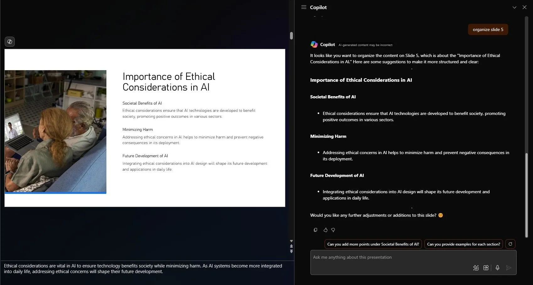 Tùy chỉnh và tổ chức một slide riêng lẻ với Copilot trong PowerPoint