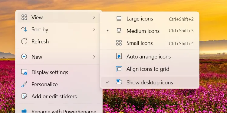 Tùy chọn ẩn các biểu tượng trên màn hình Desktop Windows