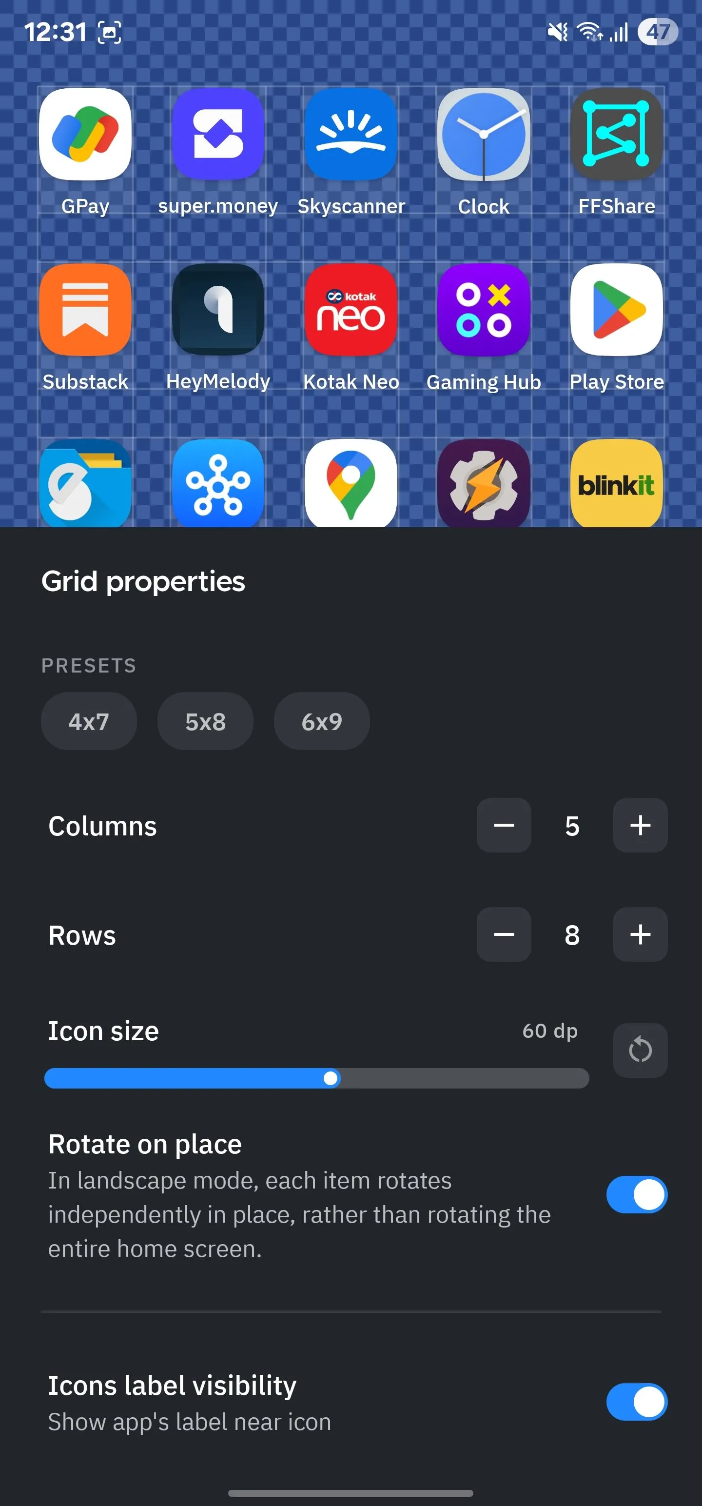 Tùy chọn bố cục lưới màn hình chính linh hoạt của Smart Launcher