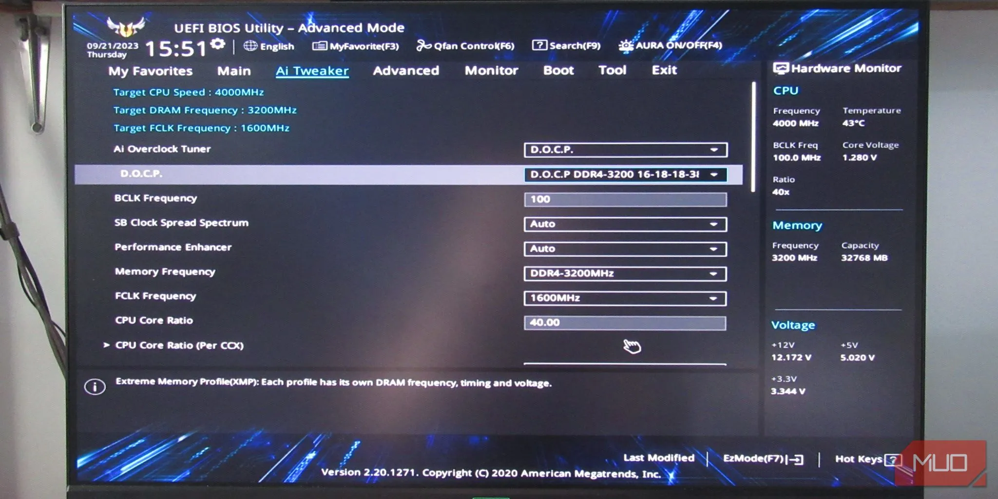 Tùy chọn cấu hình DOCP (XMP/EXPO) được chọn trong BIOS/UEFI để ép xung RAM