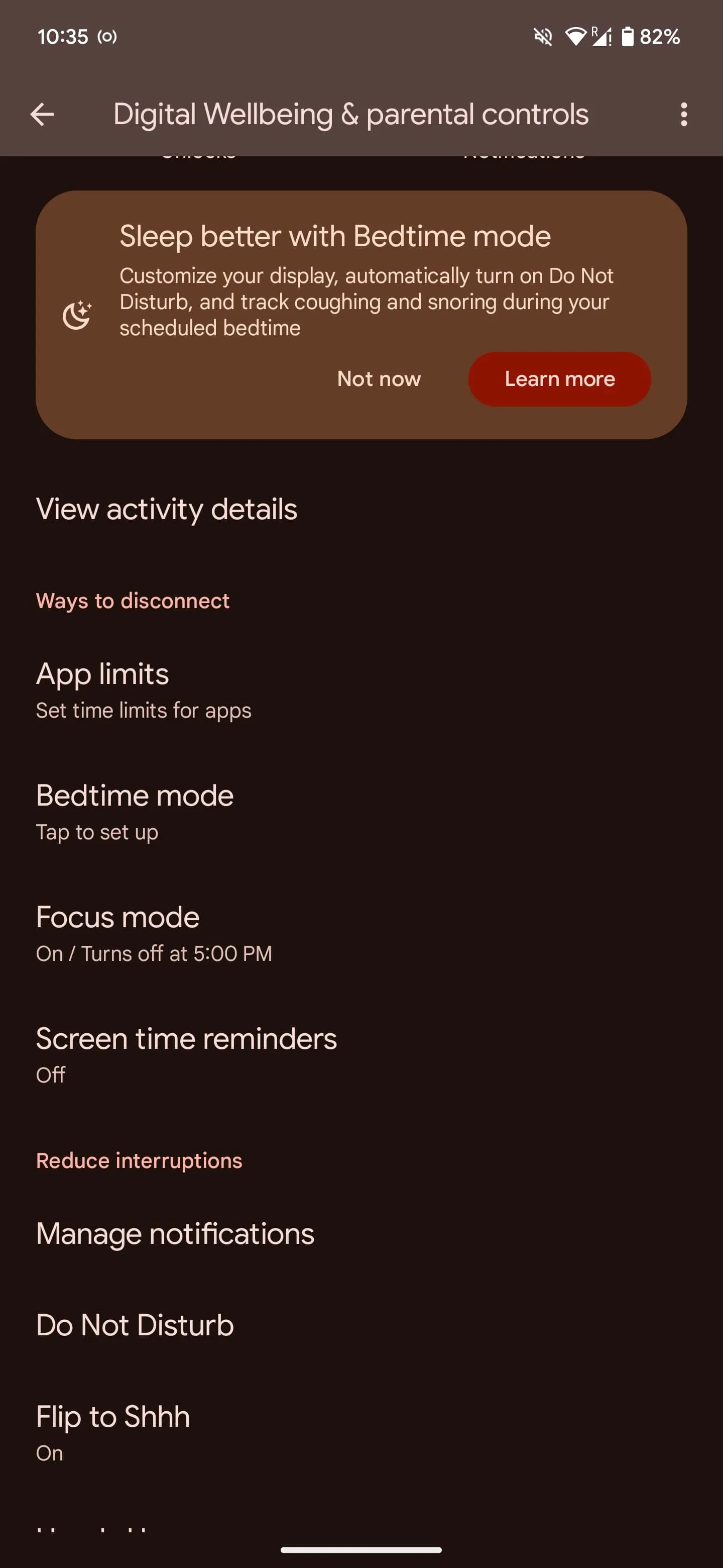Tùy chọn Chế độ Tập trung trong cài đặt Digital Wellbeing trên Android.