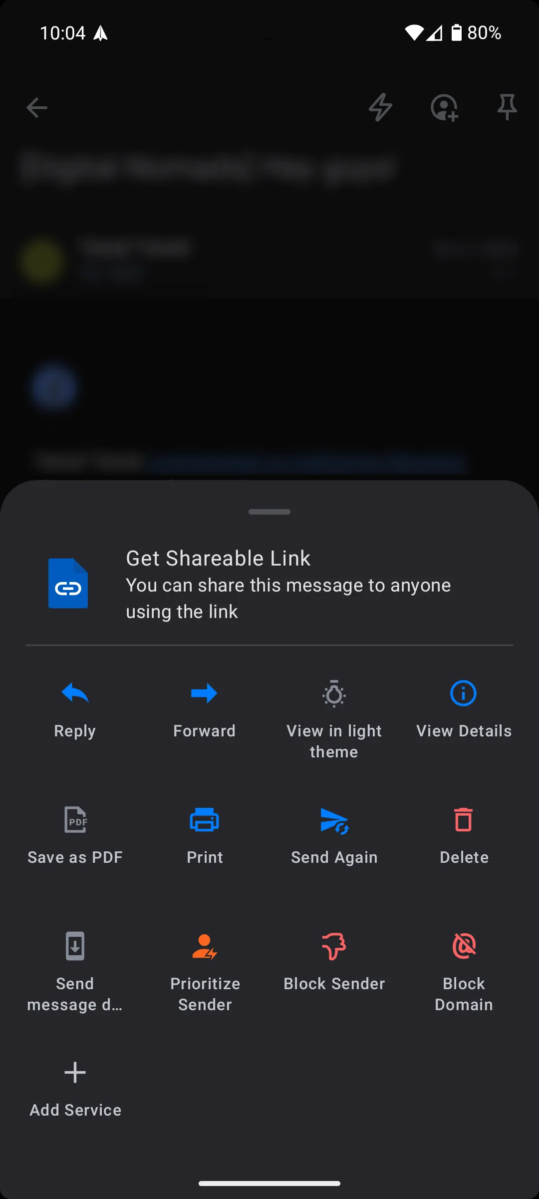 Tùy chọn chia sẻ cuộc trò chuyện email dưới dạng liên kết web trong Spark Mail