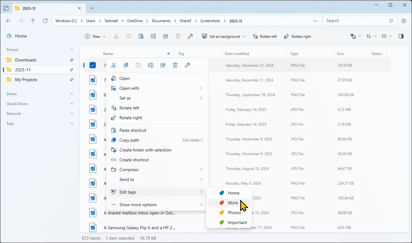 Tùy chọn chỉnh sửa thẻ (tag) tệp trong File Explorer của Windows 11, cho thấy khả năng thiếu sót trong việc quản lý siêu dữ liệu