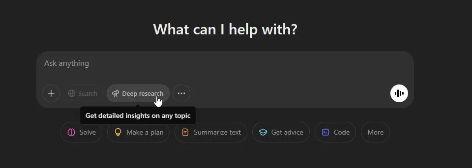 Tùy chọn Deep Research xuất hiện trong giao diện web của ChatGPT