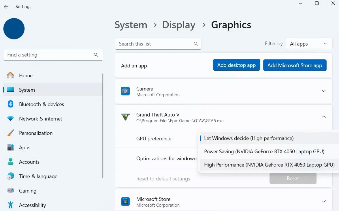 Tùy chọn đồ họa cho ứng dụng và trò chơi trên Windows