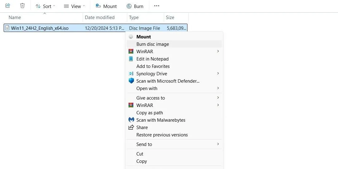 Tùy chọn ghi ảnh đĩa Windows ra DVD trên Windows Explorer