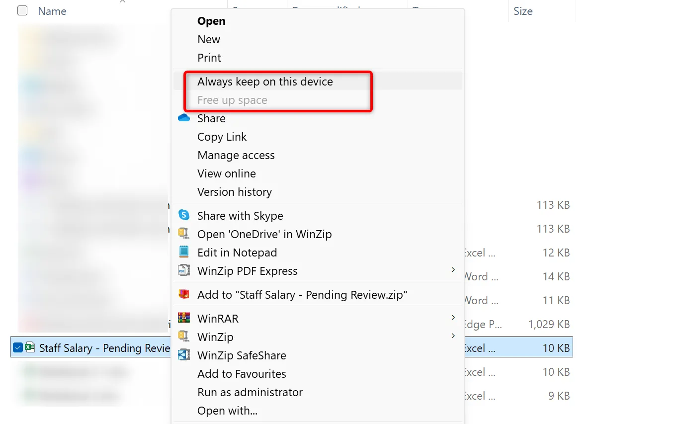 Tùy chọn giữ tệp OneDrive chỉ ở dạng trực tuyến hoặc tải xuống máy tính để tiết kiệm dung lượng