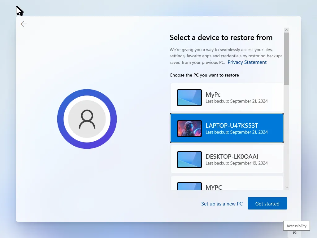 Tùy chọn khôi phục bản sao lưu Windows 11 trong quá trình thiết lập ban đầu