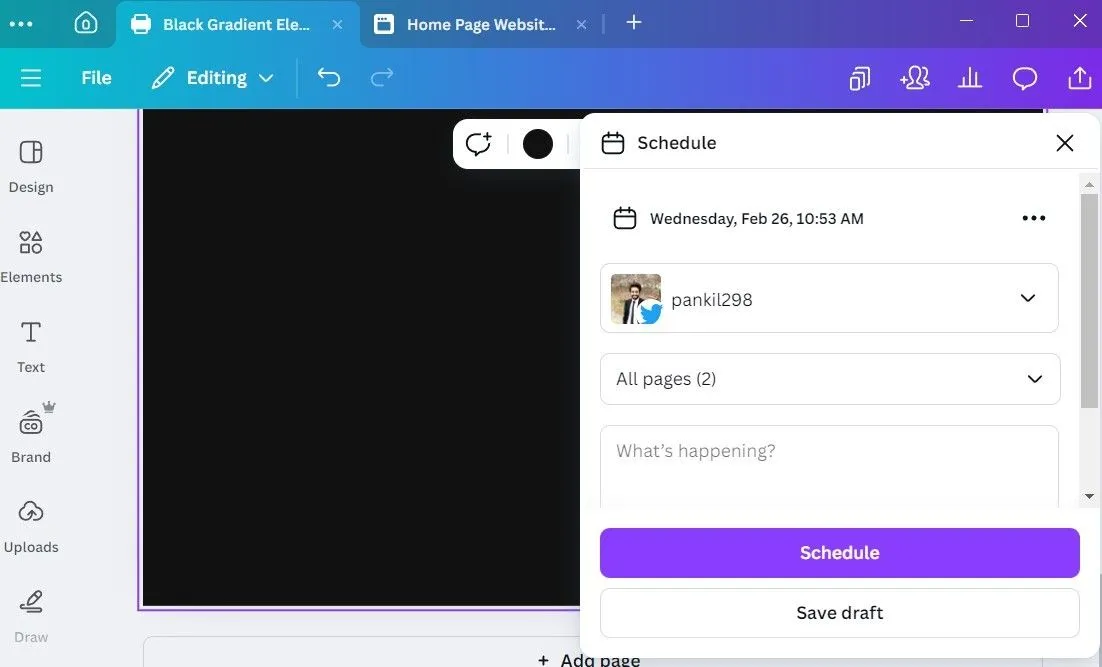 Tùy chọn lên lịch bài đăng trên mạng xã hội trong tính năng Content Planner của Canva Pro