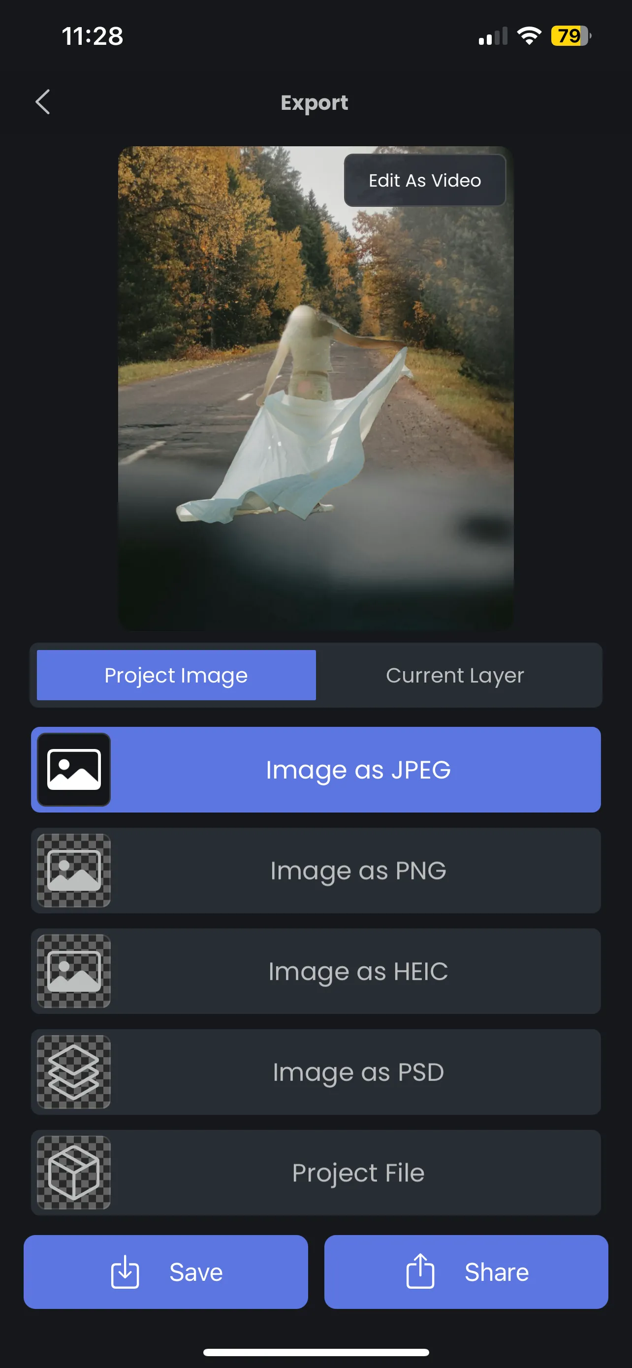 Tùy chọn lưu ảnh Superimpose X để tải xuống dưới dạng JPEG, PNG, HEIC, PSD