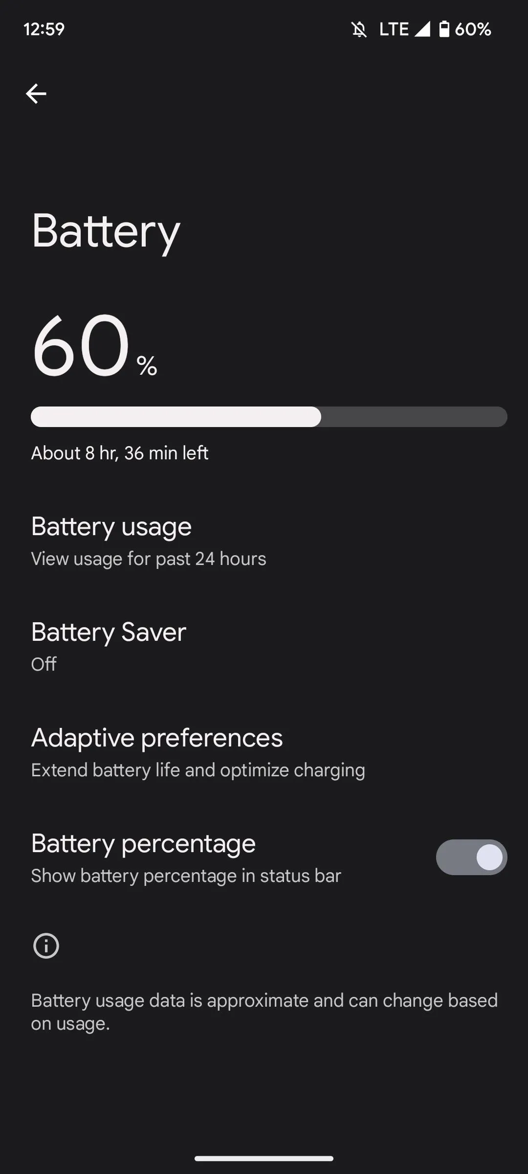 Tùy chọn Pin Thích Ứng trong cài đặt pin Android