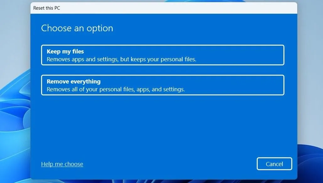 Tùy chọn reset máy tính Windows giữ lại dữ liệu cá nhân