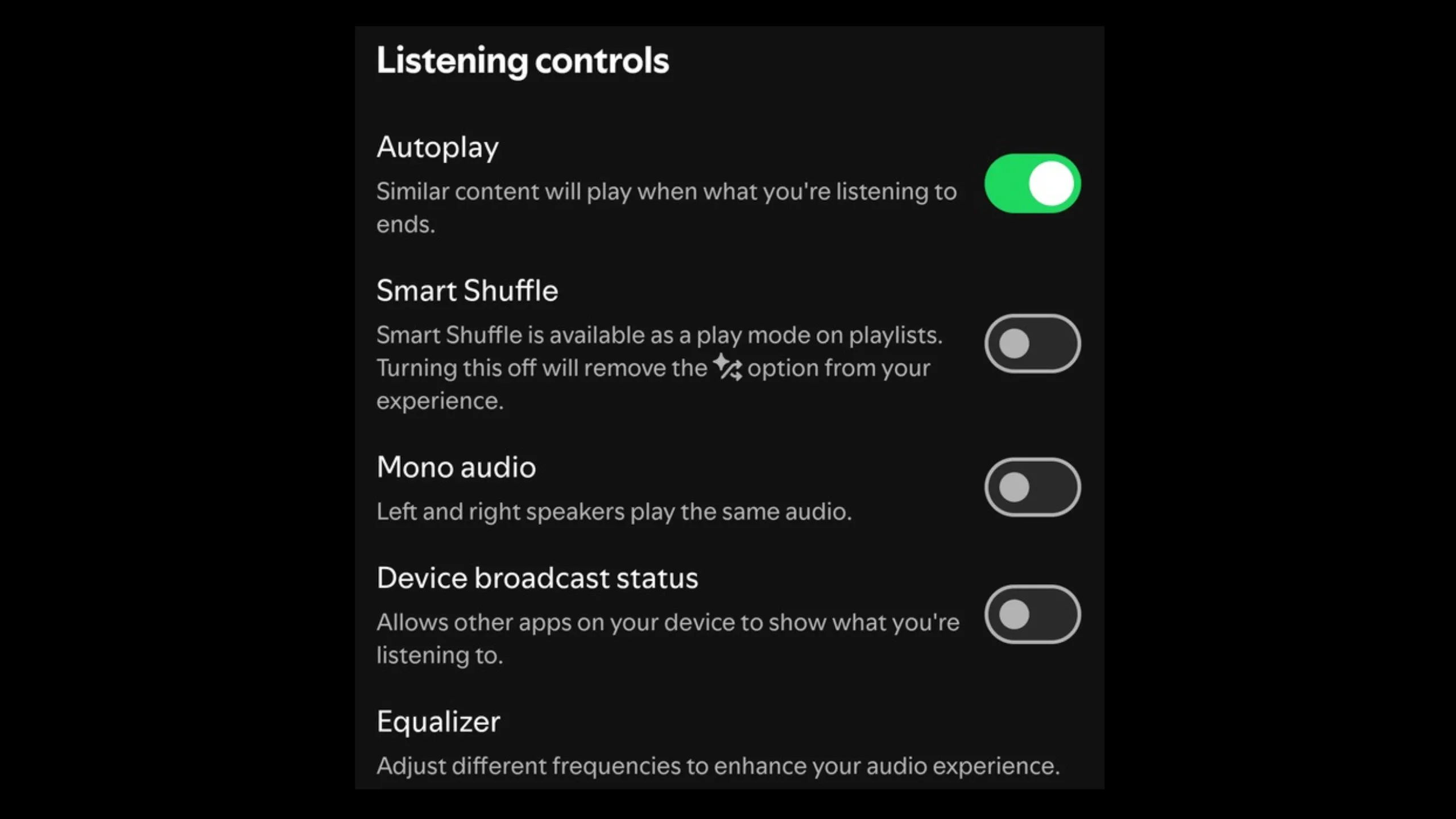 Tùy chọn tắt Smart Shuffle nằm trong mục &quot;Kiểm soát nghe&quot; trên một số phiên bản Spotify