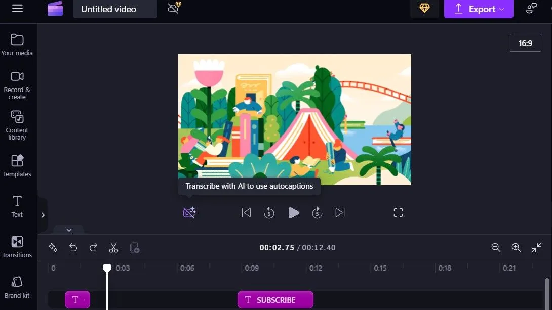 Tùy chọn tự động tạo phụ đề (Captions) cho video trong Clipchamp