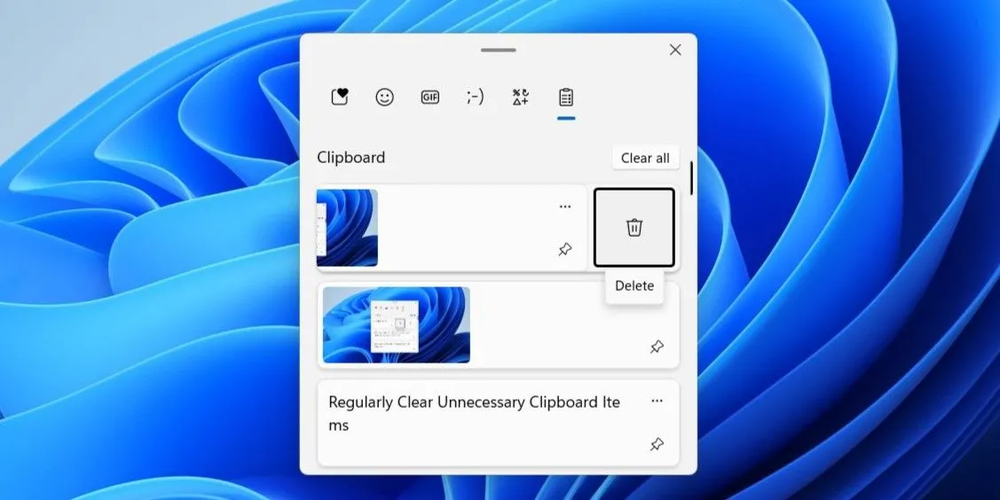 Tùy chọn xóa các mục được làm nổi bật trong ứng dụng Clipboard Windows