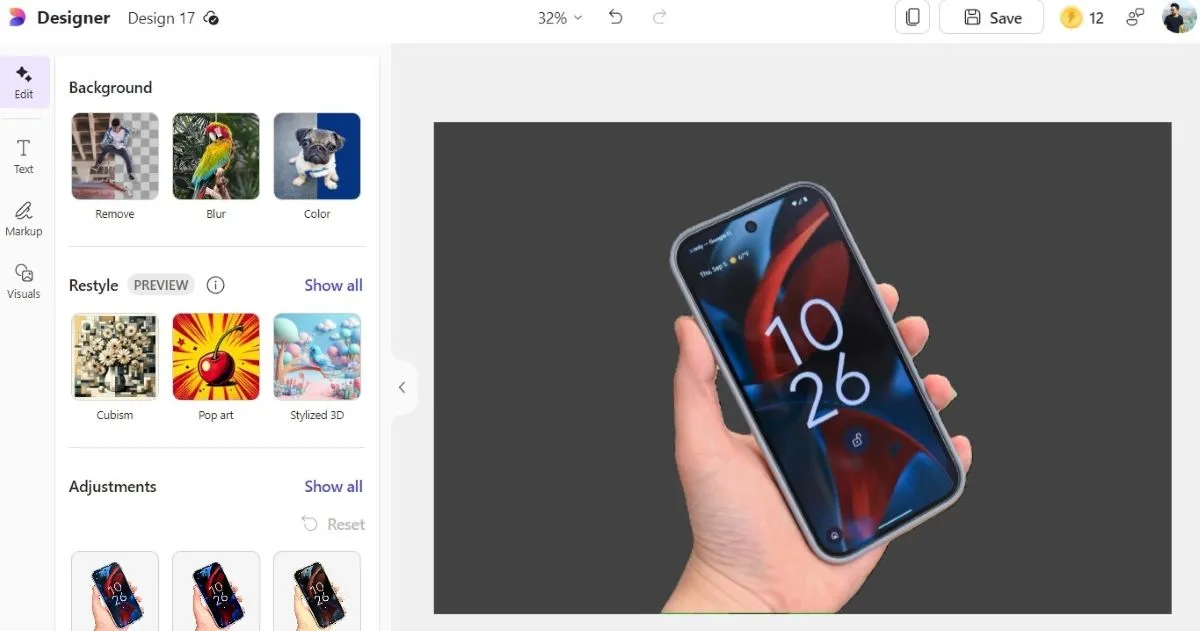 Tùy chọn xóa hoặc làm mờ nền ảnh chuyên nghiệp trong Microsoft Designer