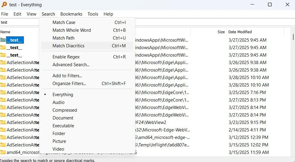 Ứng dụng Everything hiển thị kết quả tìm kiếm file