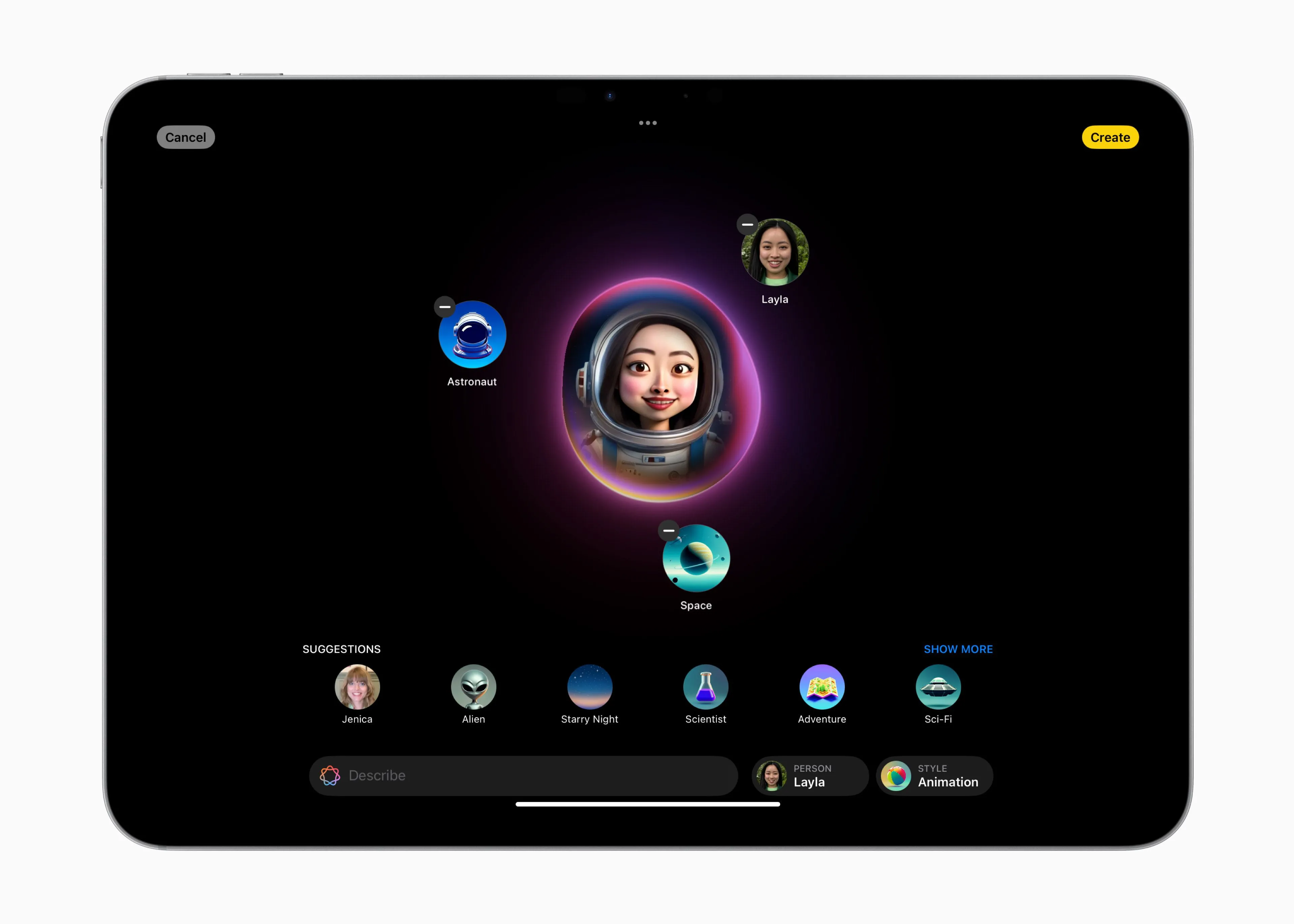 Ứng dụng Image Playground trên iPad, minh họa khả năng tạo hình ảnh bằng AI.