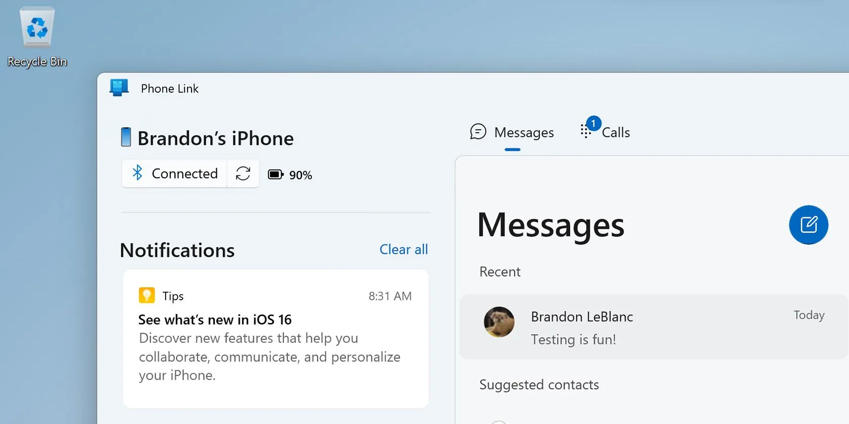 Ứng dụng Phone Link của Windows 11 hiển thị kết nối liền mạch với iPhone
