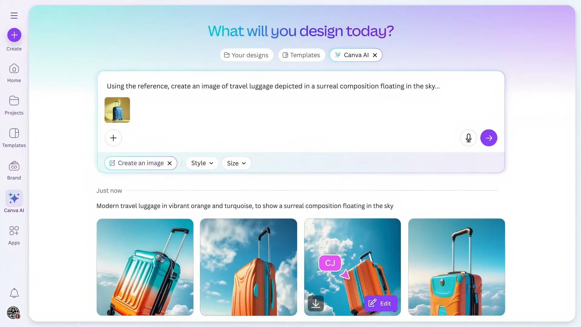 Ví dụ cách Create an Image trong Canva AI tạo hình ảnh mới dựa trên ảnh tham chiếu