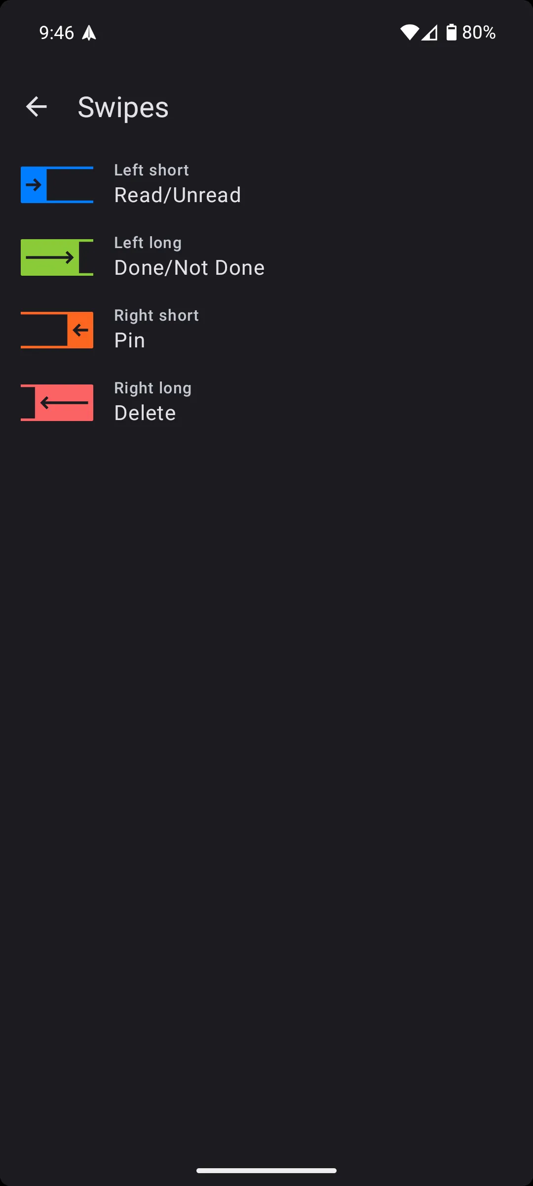 Ví dụ về thao tác vuốt tùy chỉnh để quản lý email trong ứng dụng Spark Mail trên Android