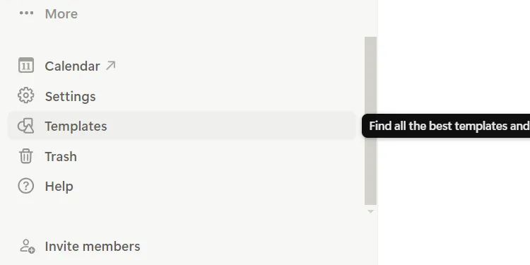 Vị trí tùy chọn Templates (Mẫu) trên thanh sidebar Notion