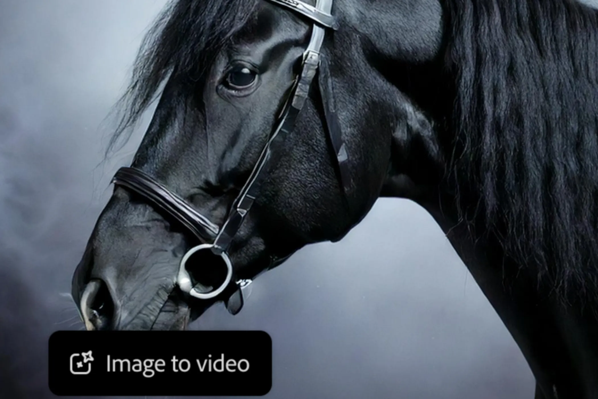 Video AI tạo sinh từ văn bản hiển thị cảnh ngựa trong sương mù, minh họa tính năng text-to-video của Adobe Firefly