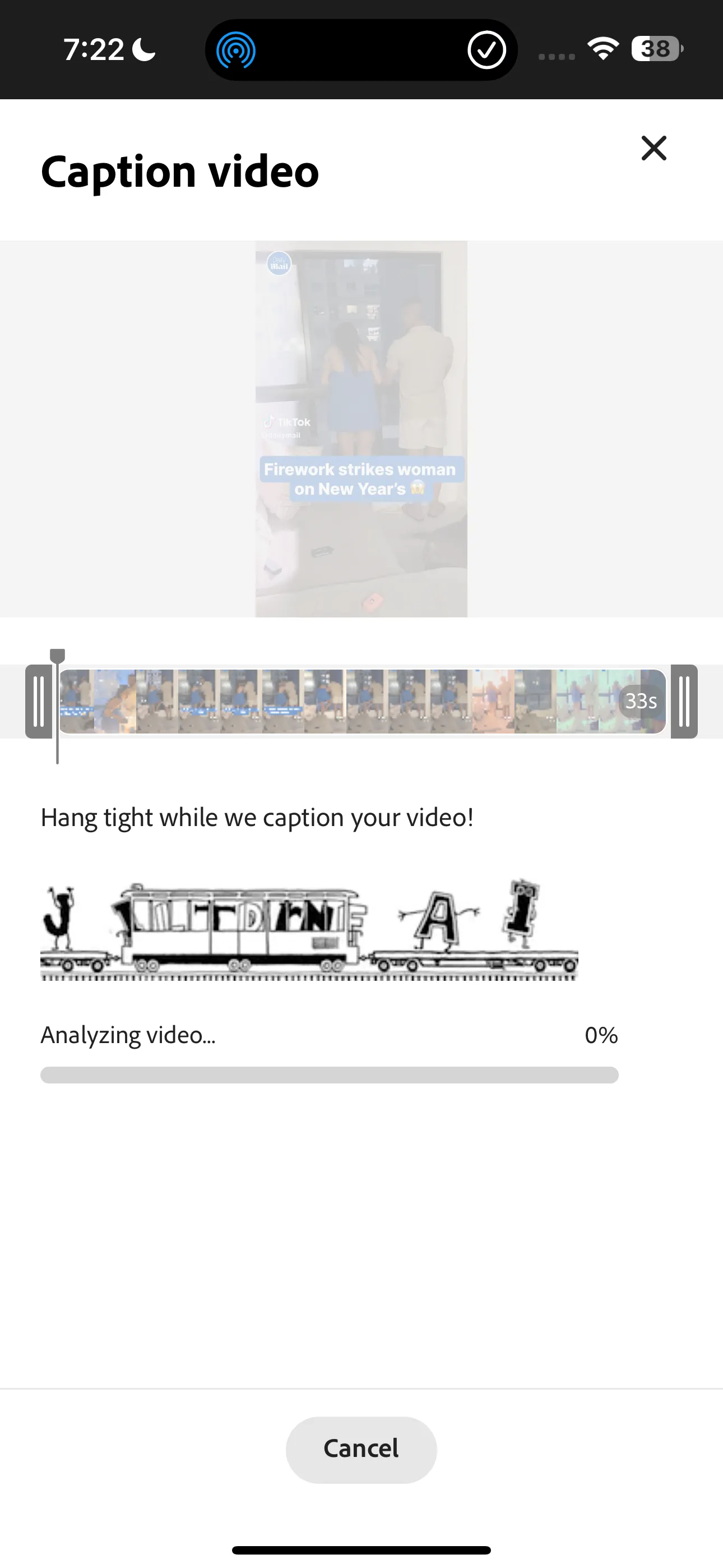 Video đang được xử lý để tạo phụ đề tự động trong Adobe Express