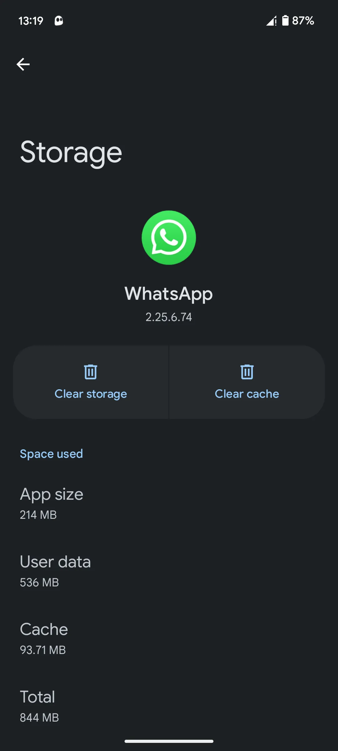 Viewing app storage usage on Android