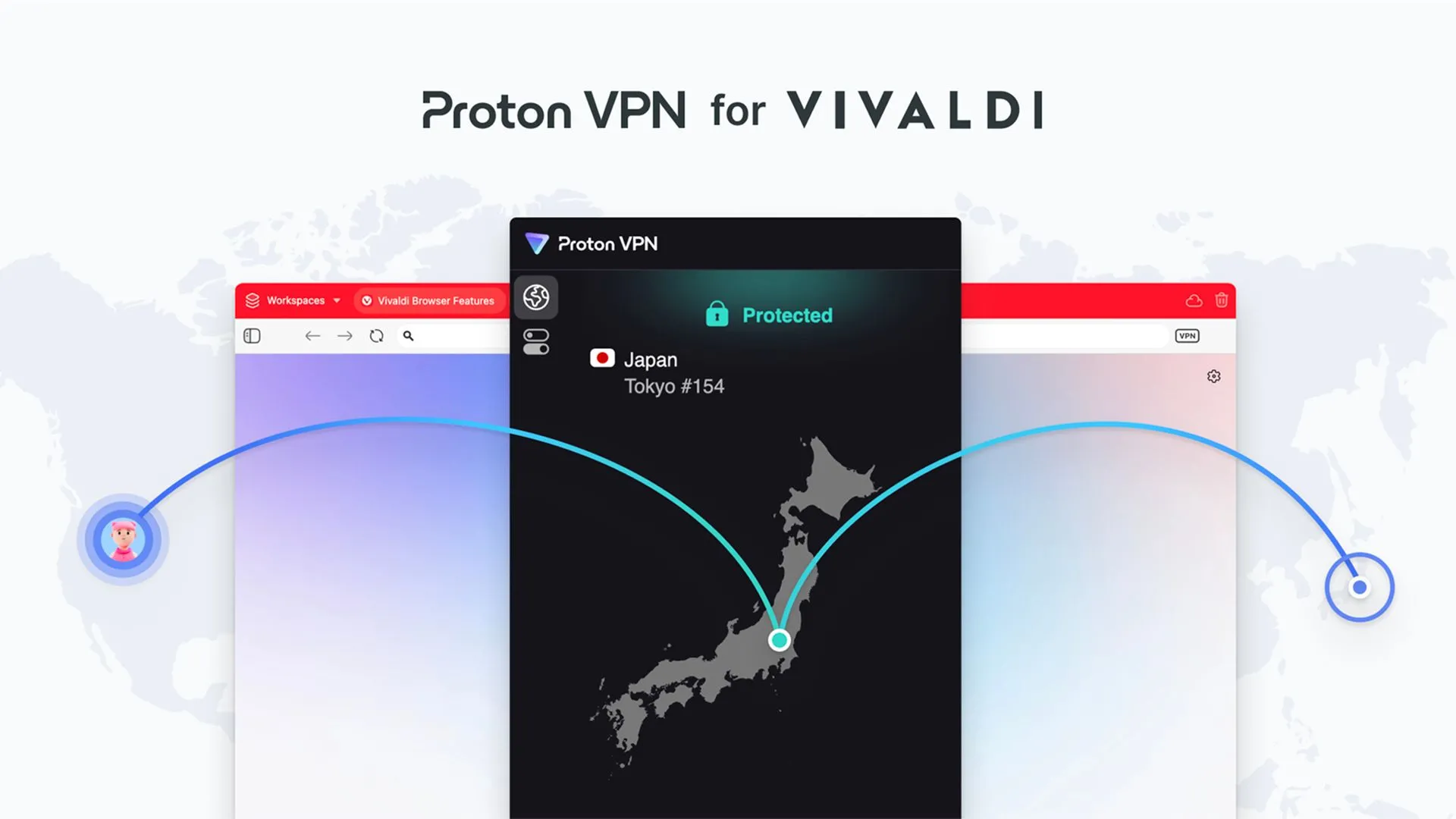 Vivaldi tích hợp Proton VPN, biểu tượng VPN trên màn hình trình duyệt