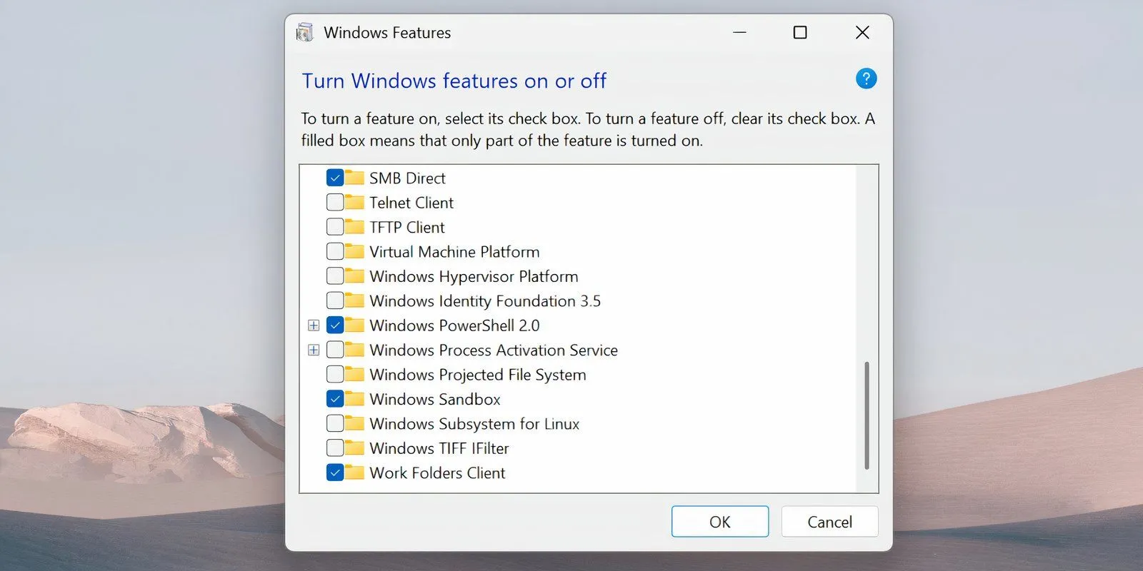 Vô hiệu hóa tính năng Windows Subsystem for Linux (WSL) trong cửa sổ Tính năng Windows