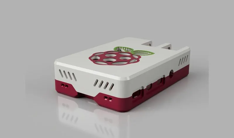 Vỏ Raspberry Pi không cần ốc vít được thiết kế bằng phần mềm mô hình hóa 3D, minh họa khả năng thiết kế 3D trên Raspberry Pi 5.