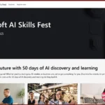 Website chính thức của Microsoft AI Skills Fest 2025 hiển thị các khóa học AI miễn phí và thông tin sự kiện.
