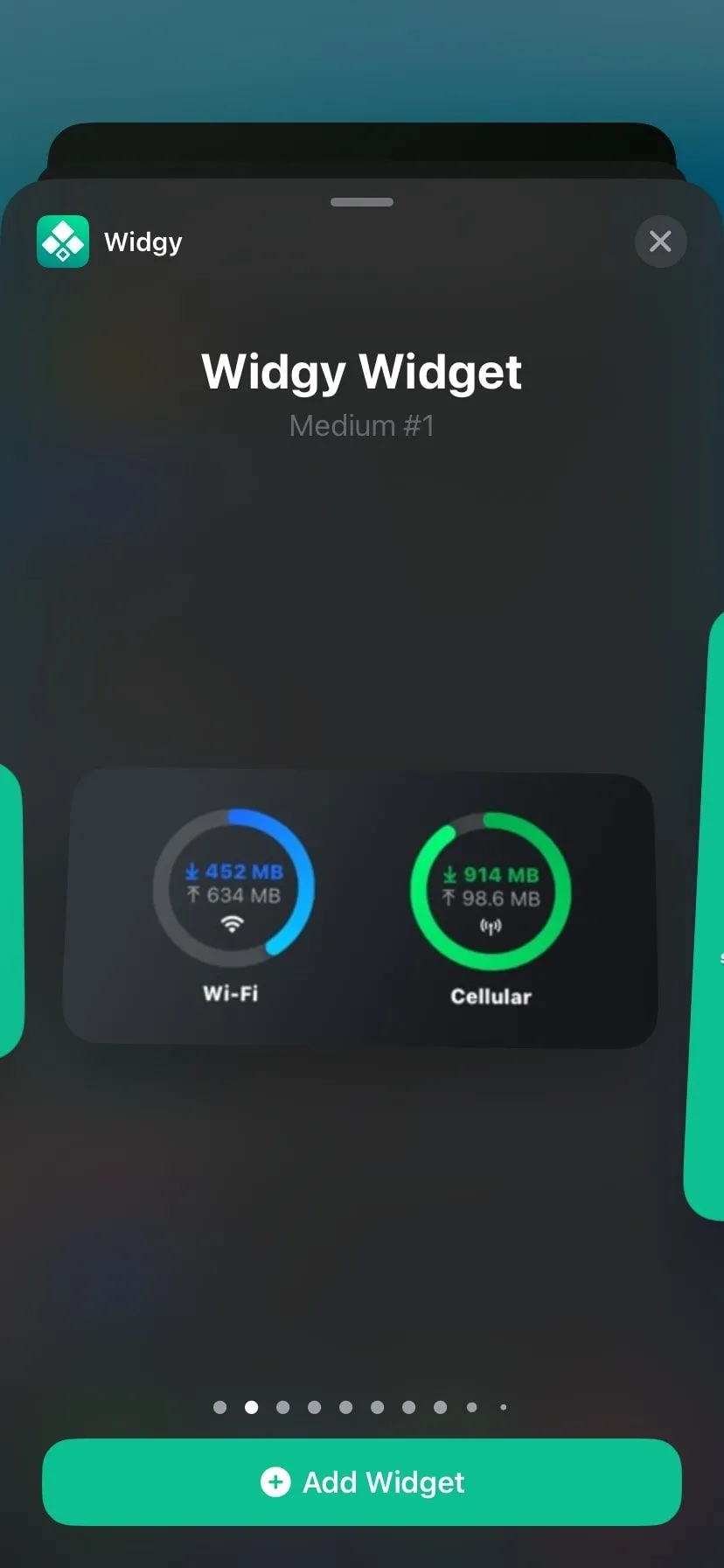 Widget Widgy hiển thị trên màn hình widget iPhone với nhiều thông tin tùy chỉnh