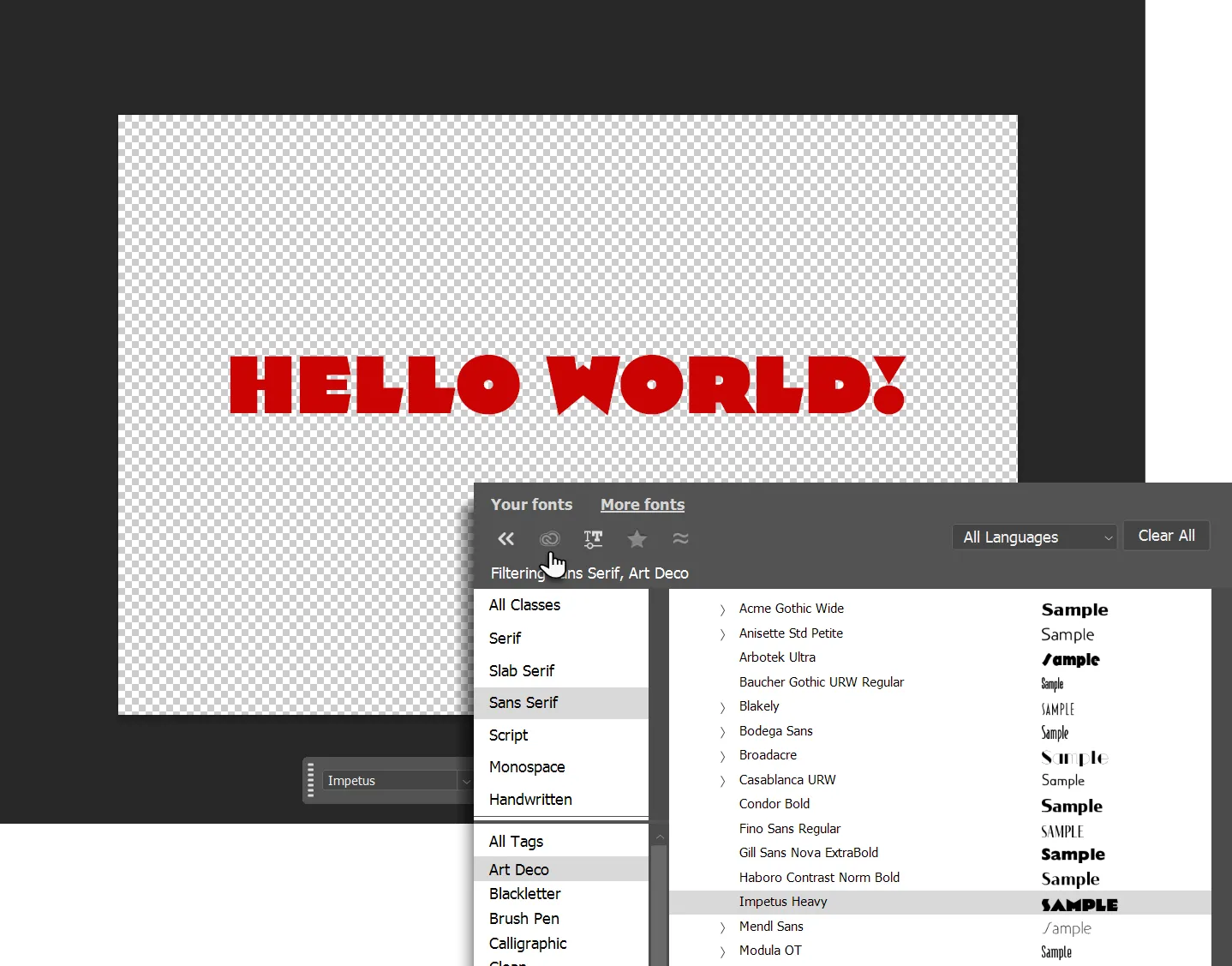 Xem trước font chữ trong Font Browser Photoshop và các tùy chọn lọc nâng cao