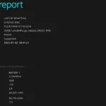 Báo cáo sức khỏe pin laptop trong trình duyệt hiển thị dung lượng thiết kế, dung lượng sạc đầy và chu kỳ sạc trên Windows