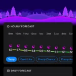 Carrot Weather hiển thị dự báo thời tiết Orlando với lời bình châm biếm trên iPhone