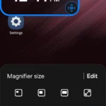 Điện thoại Android hiển thị tính năng phóng to màn hình để đọc văn bản và dùng kính lúp