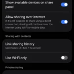 Giao diện cài đặt Quick Share Samsung, hiển thị các tùy chọn chia sẻ nhanh